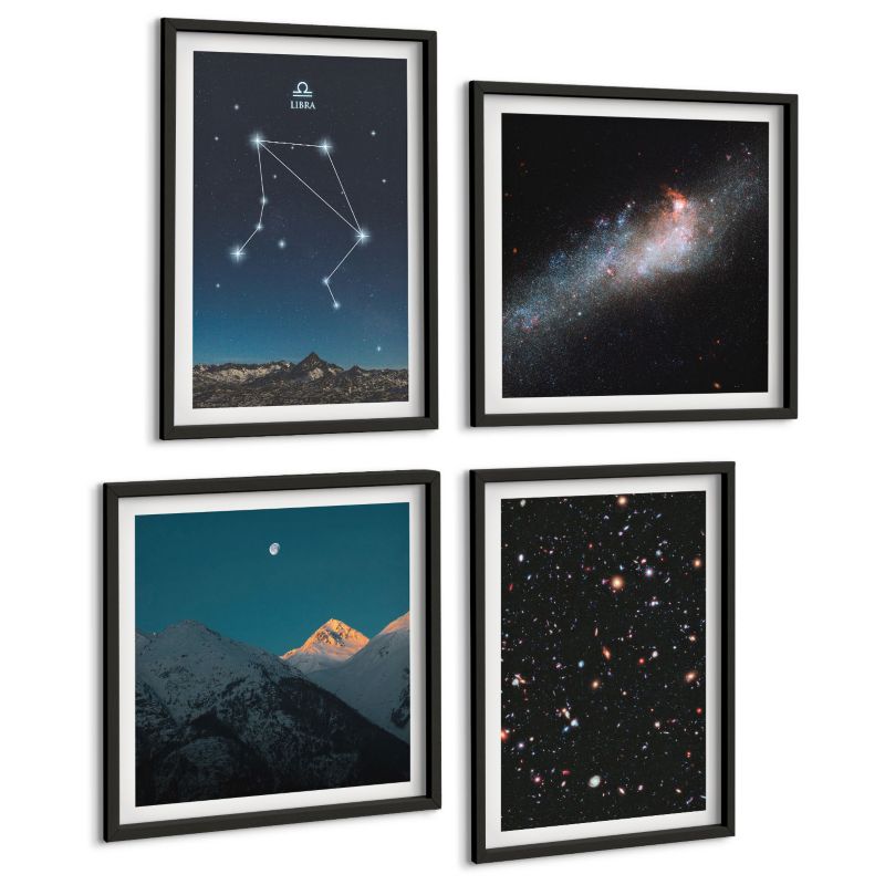 Czteroczęściowy Zestaw Obrazów ArtPrintCave (2x50x50+2x40x60cm) Czarna rama Kosmos galaktyka Waga nocne niebo 1 kpl.