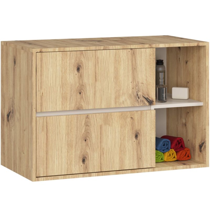 Szafka łazienkowa pod umywalkę AKORD VAMI Dąb Artisan, Kaszmir 90 cm 2 szuflady 2 półki 90x60x45,5 cm 1 szt.
