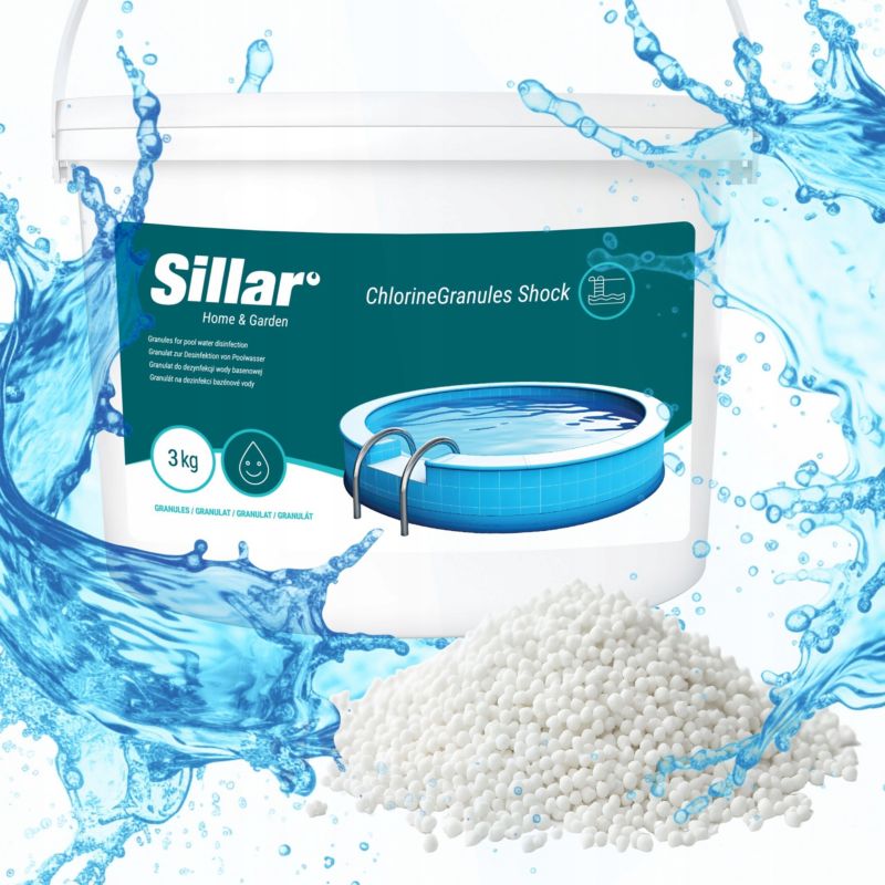 Chlor do basenu, jacuzzi, Sillar, granulat szokowy, 3kg, do dezynfekcji wody, 1szt