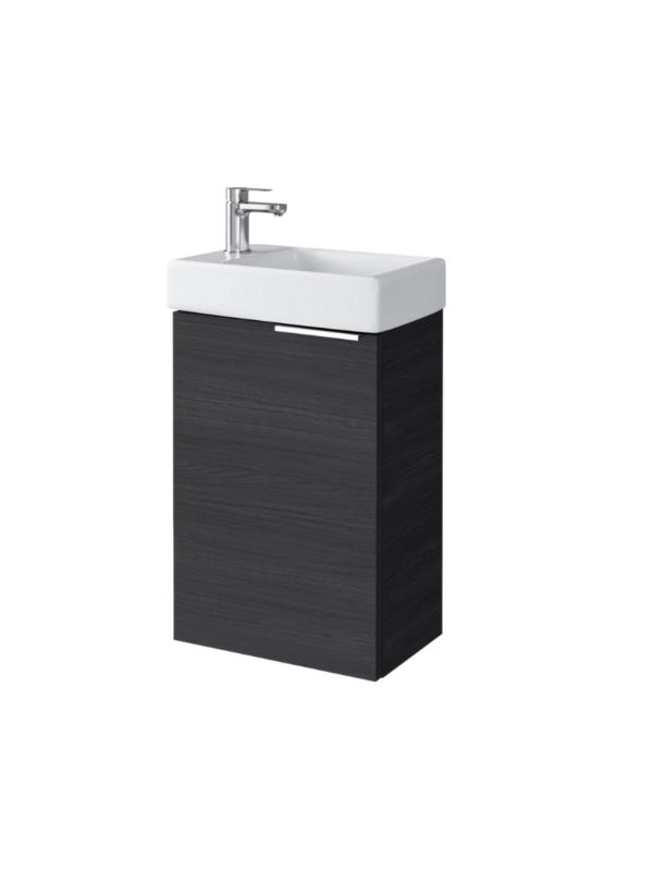 Zestaw szafka łazienkowa z umywalką ceramiczną Uptrend Fika 40 cm, drzwi, wisząca, antracyt 1 kpl.