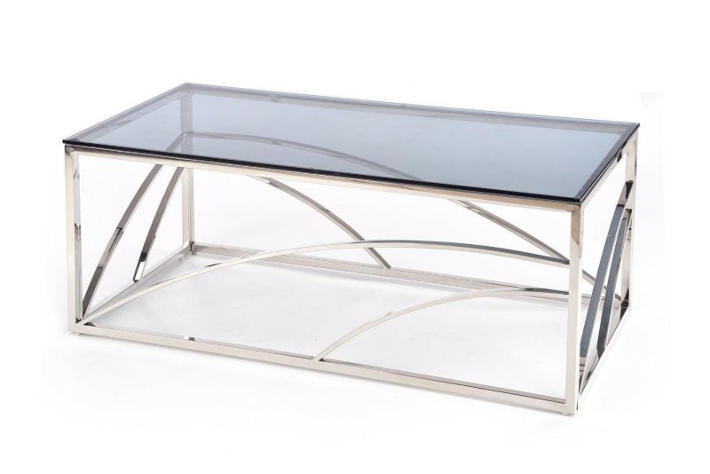 Stolik kawowy szklany prostokątny Taman INTESI srebrny 120x60 cm nowoczesny glamour do salonu 1 szt.
