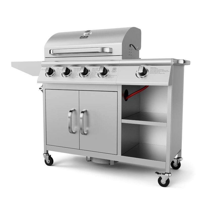 Grill Gazowy Koler Relish V3 Srebrny Nierdzewny 5 Palników 16kW 2 Ruszty + Pokrowiec 1 szt.
