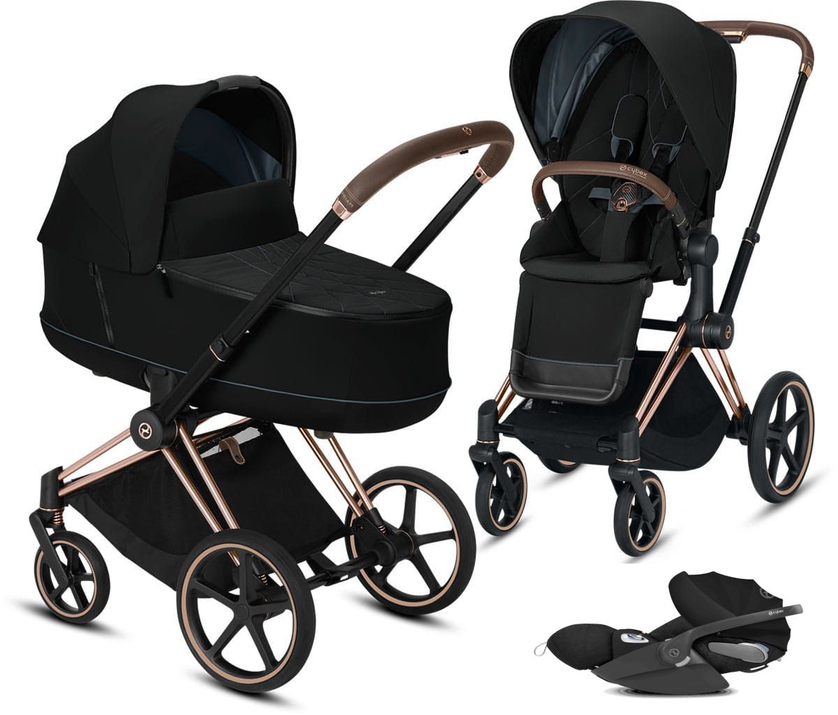 Cybex, Priam 2.0 + Cloud Z i-Size + dodatkowy Seat Pack - wózek głęboko-spacerowy z fotelikiem i dodatkową tapicerką gratis!!!-Deep Black-Chrome z ...