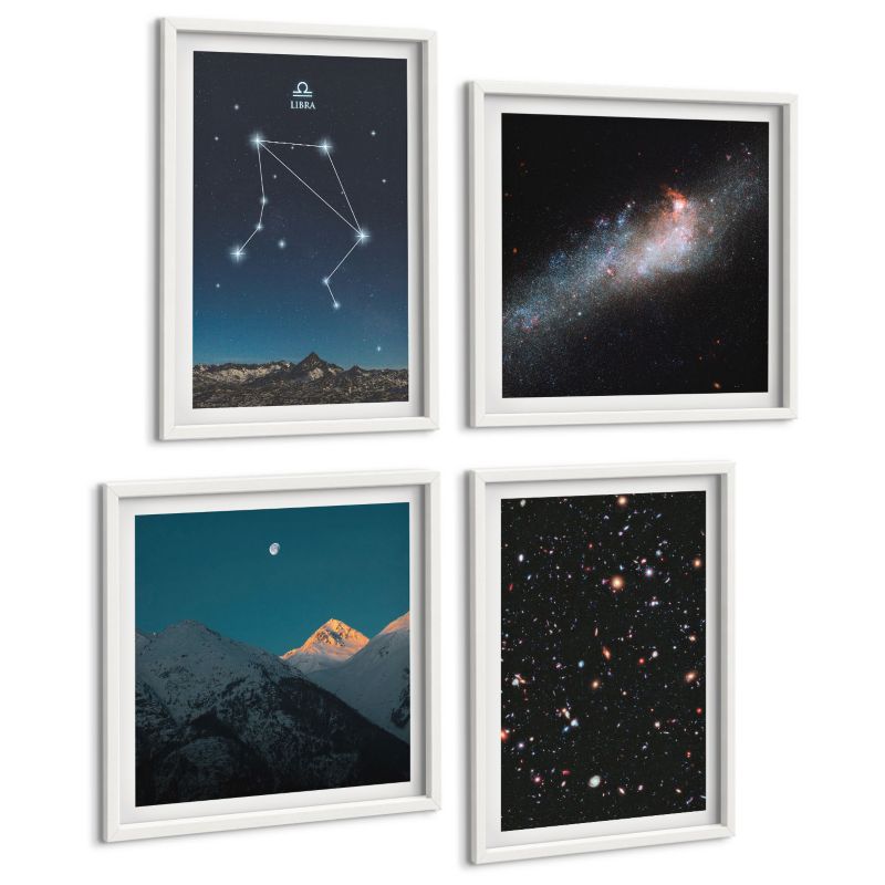 Czteroczęściowy Zestaw Obrazów ArtPrintCave (2x50x50+2x40x60cm) Biała rama Kosmos galaktyka Waga nocne niebo 1 kpl.