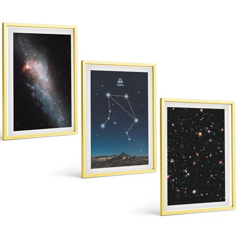 Trzyczęściowy Zestaw Obrazów ArtPrintCave 40x60 cm Złota rama Kosmos galaktyka Waga niebo 1 kpl.