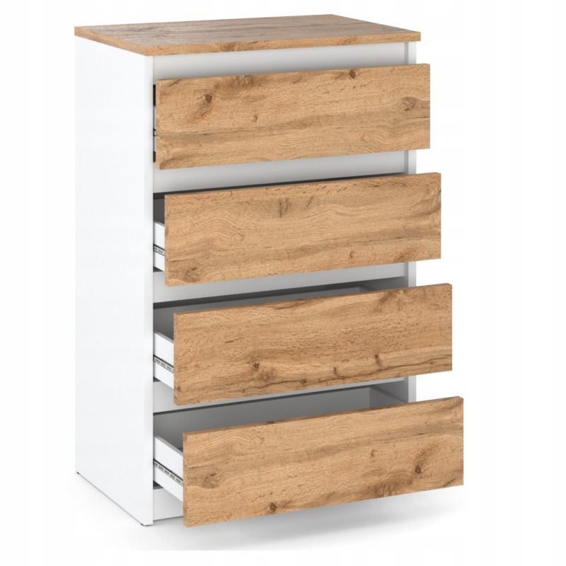 Komoda Z 4 Szufladami Stiv-Meble Biały Mat Dąb Wotan Szafka Rtv 60X33,5X92,5 CM 1Szt.