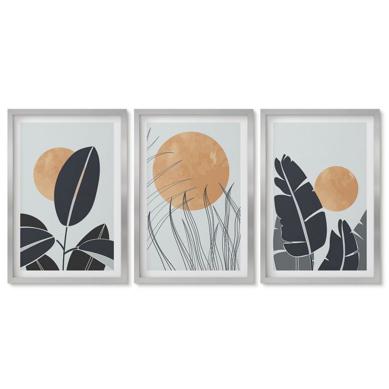 Zestaw 3 obrazów w srebrnych ramach Tulup 40x60 cm Roślinne wzory Obrazy do kuchni w ramie 1 kpl