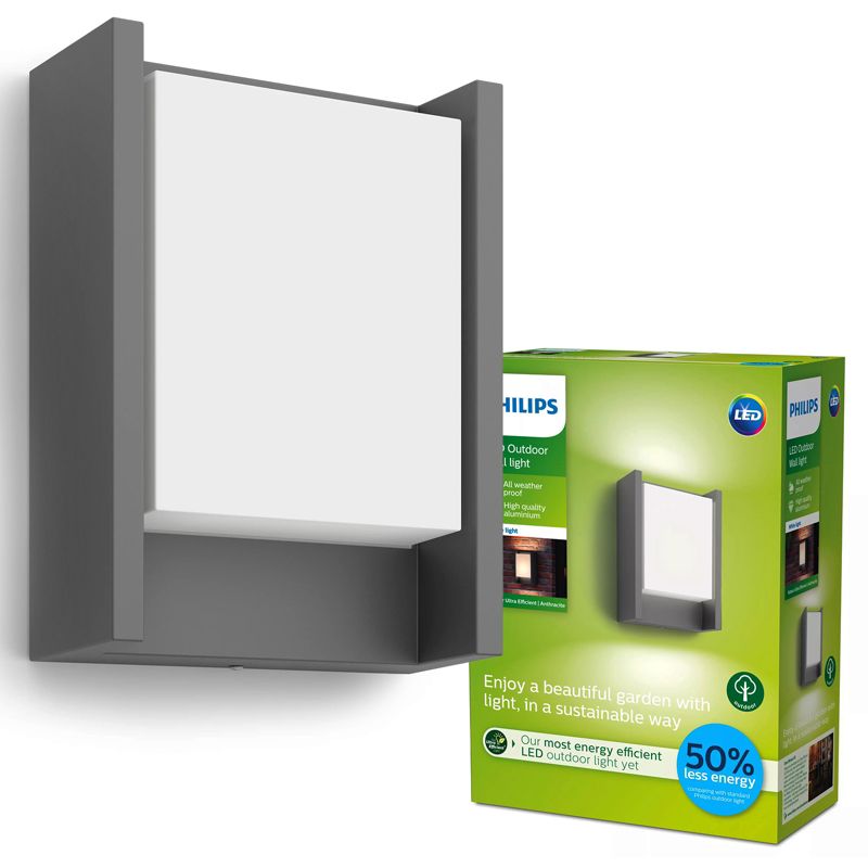 Kinkiet Ogrodowy Arbour Ultra Efficient Philips Lampa Elewacyjna Zewnętrzna LED 4W 800lm 3000K IP44 Antracyt 1 szt.