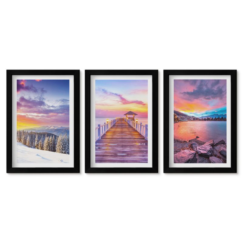 Zestaw 3 obrazów w czarnych ramach Tulup 20x30 cm Zimowy krajobraz górski jezioro Małe obrazy do kuchni w ramie 1 kpl