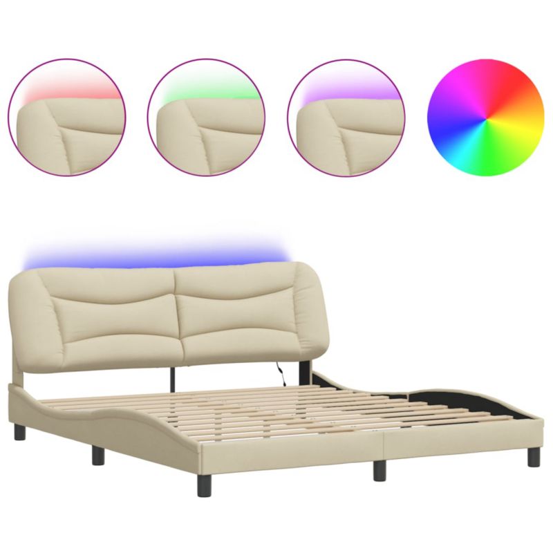 Rama łóżka z LED bez materaca Kremowa Tkanina WaszeMeble 180x200 WM-3213723 1 szt.