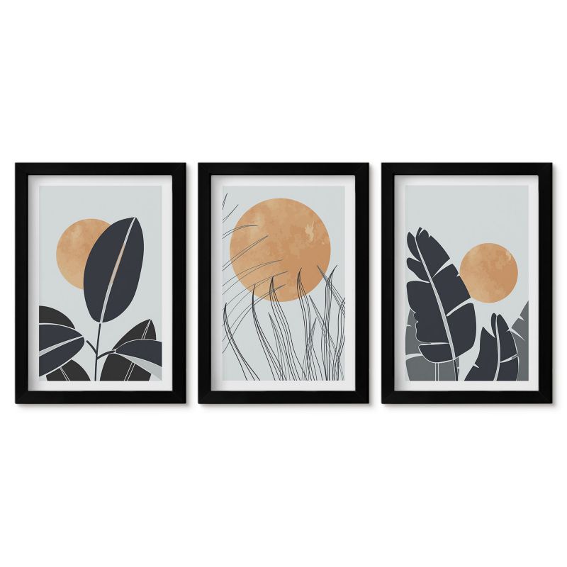 Zestaw 3 obrazów w czarnych ramach Tulup 20x30 cm Roślinne wzory Małe obrazy do kuchni w ramie 1 kpl