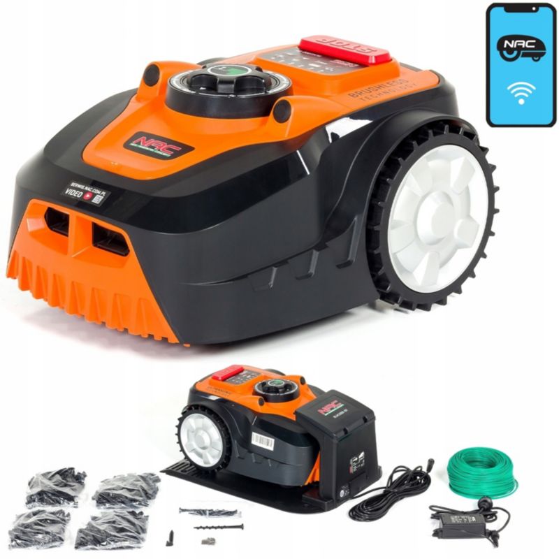 Zestaw robot do koszenia trawy NAC do 1000 m2 ultrasoniczny czujnik sterowanie aplikacją 20 V 4 Ah 1 kpl.