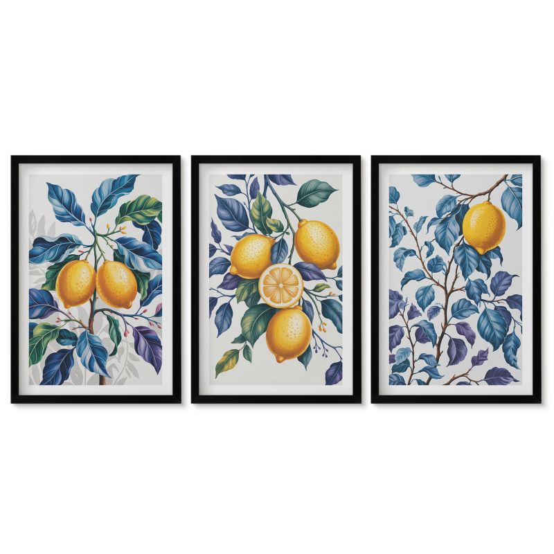 Komplet obrazów czarna rama Tulup 40x60 cm Cytryny gałęzie błękitne liście Obrazy do kuchni w ramie 1 kpl