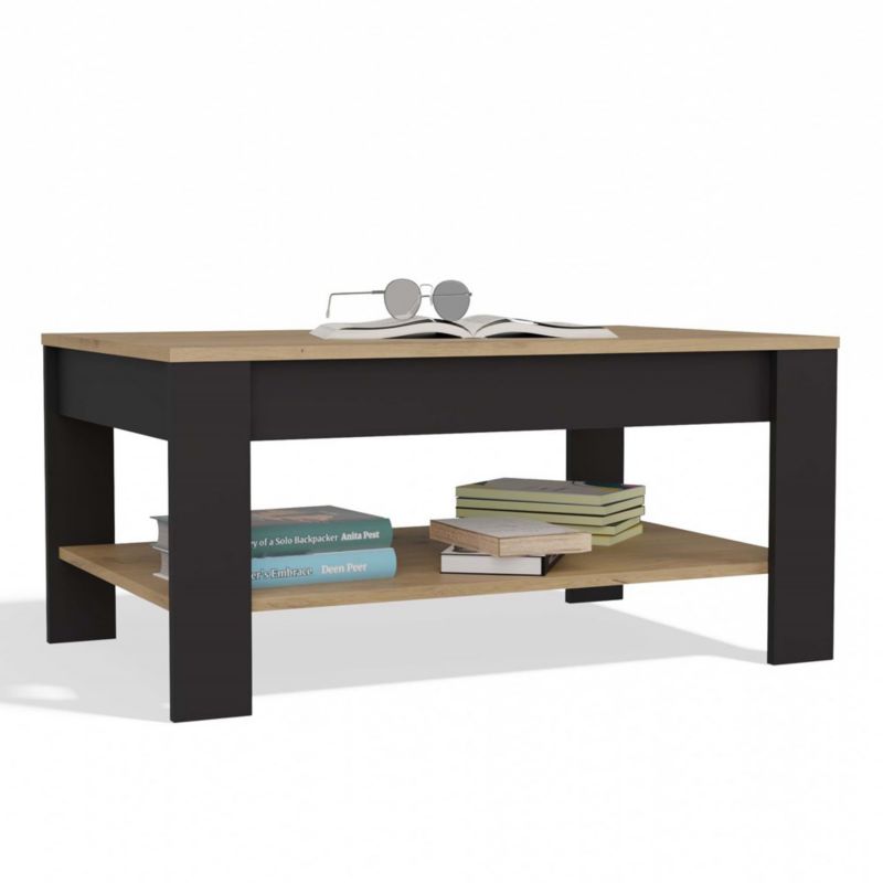 Stolik Kawowy Topeshop OHIO dąb artisan czarny Ława Półki Do Salonu 93x58x43,5 cm 1 szt