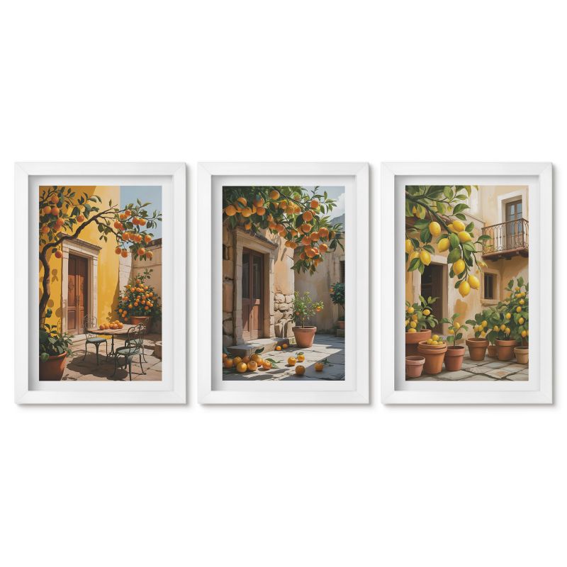 Zestaw 3 obrazów w białych ramach Tulup 20x30 cm Owoce cytrusowe Małe obrazy do kuchni w ramie 1 kpl