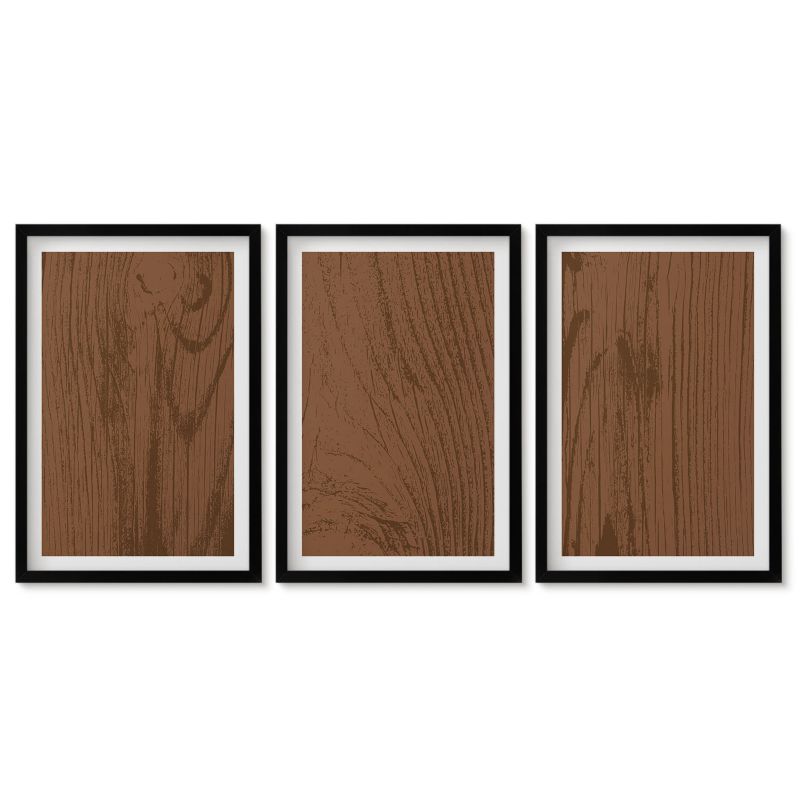 Zestaw 3 obrazów w czarnych ramach Tulup 40x60 cm Drewno tekstura kory minimalizm Obrazy do kuchni w ramie 1 kpl