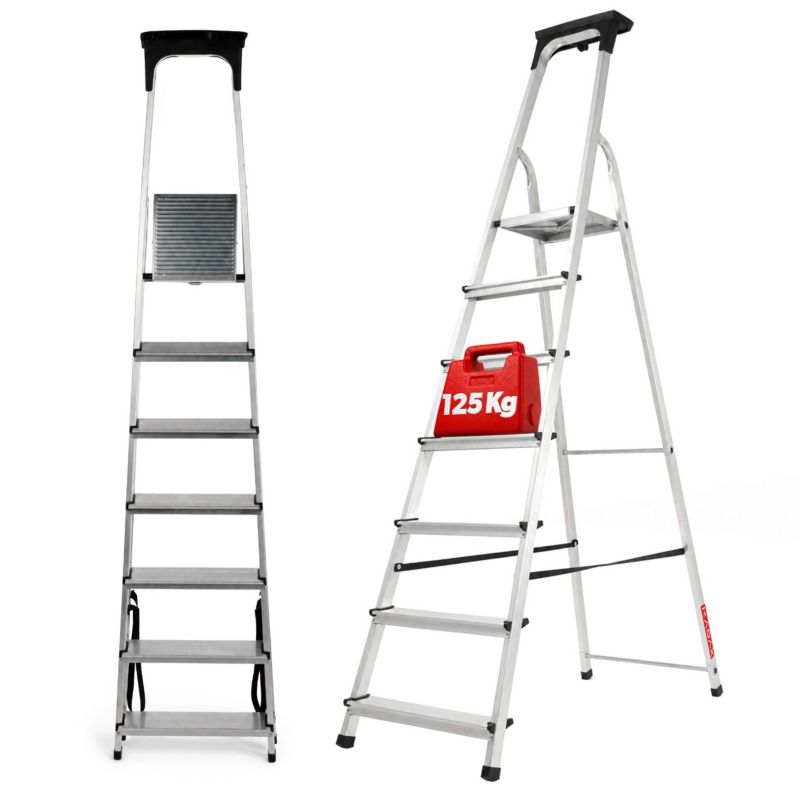 Drabina KADAX Aluminiowa 7 Stopniowa Składana Domowa Półka 125kg Produkt Polski 1szt.