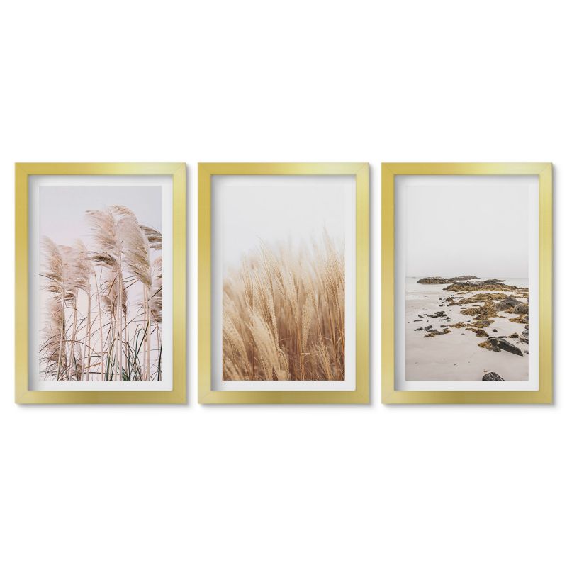 Komplet obrazów złota rama Tulup 20x30 cm Pola pampas traw i plaża boho Małe obrazy do kuchni w ramie 1 kpl