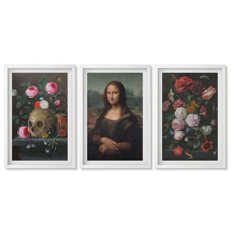 Komplet obrazów biała rama Tulup 40x60 cm Kwiaty czaszka portret Mona Lisy Obrazy do kuchni w ramie 1 kpl