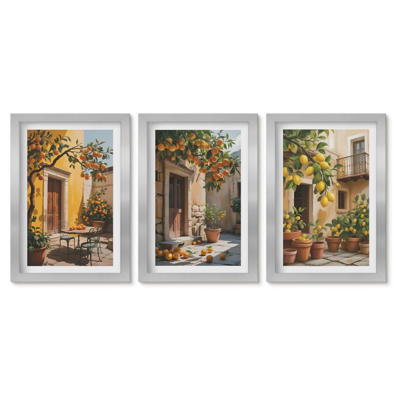 Zestaw 3 obrazów w srebrnych ramach Tulup 20x30 cm Owoce cytrusowe Małe obrazy do kuchni w ramie 1 kpl