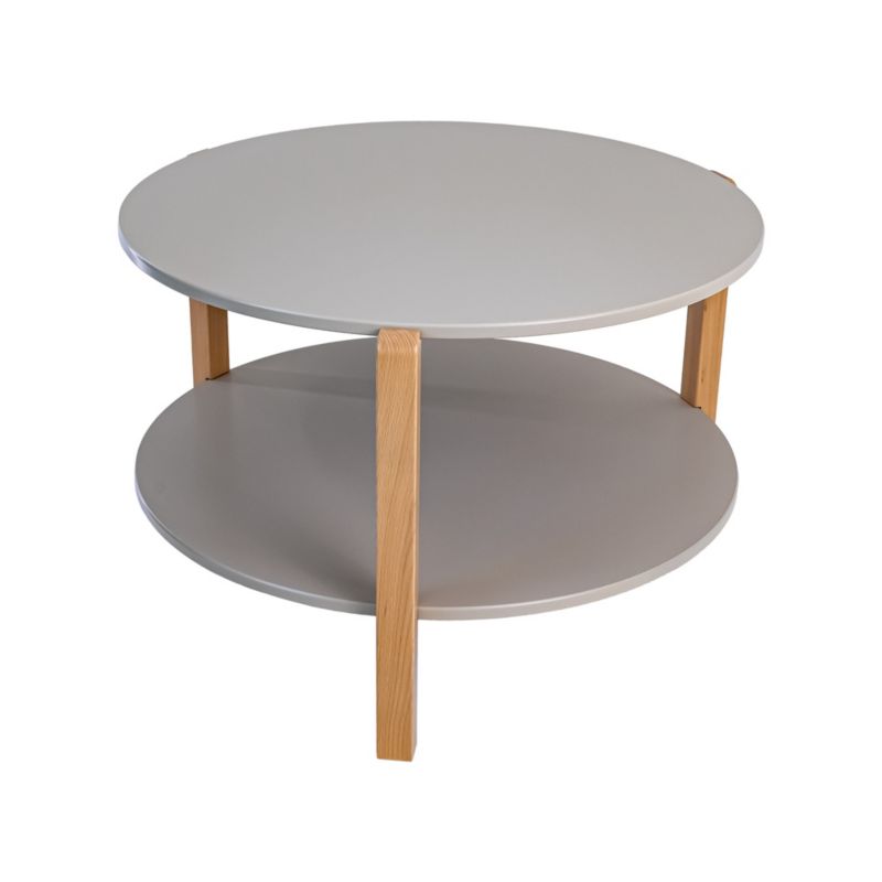 Okrągły Stolik Kawowy z Półką Dwupoziomowy POSNORD MDF 75x50 cm Bukowe Nogi Beżowy 1szt.
