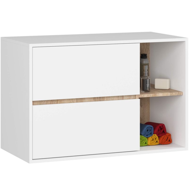 Szafka łazienkowa pod umywalkę AKORD VAMI Biała, Dąb Sonoma 90 cm 2 szuflady 2 półki 90x60x45,5 cm 1 szt.