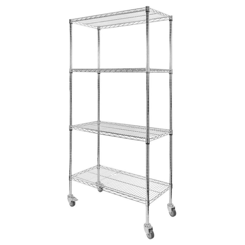 Regał metalowy gastronomiczny Mega-M chromowany 4-półkowy na kółkach 90x45x180cm 250kg 1szt.