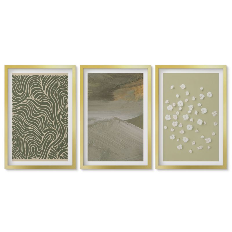 Zestaw 3 obrazów w złotych ramach Tulup 40x60 cm Wzory faliste abstrakcyjne kwiaty Obrazy do kuchni w ramie 1 kpl