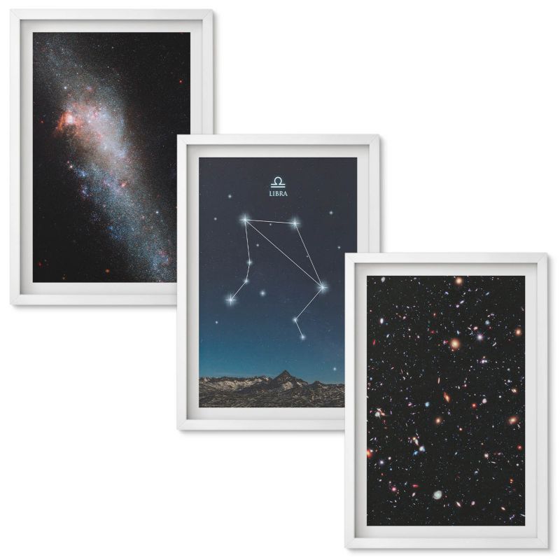 Set Obrazów w Ramie Wallfluent Kosmos galaktyka Waga niebo Biała rama 40x60 cm 3 szt.
