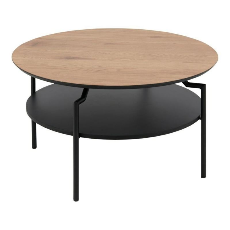 Stolik kawowy okrągły Goldington ACTONA nowoczesny z półką do salonu naturalny/czarny 80 cm 1 szt.