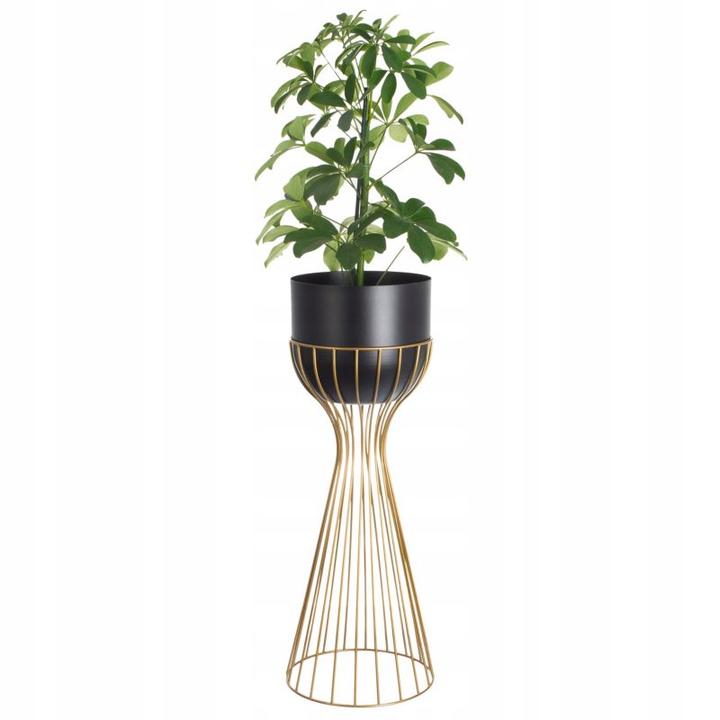 Kwietnik Urokliwe Wnętrza Stojący Metalowy Czarno Złoty Stojak Loft Druciany 56Cm - 1 szt.