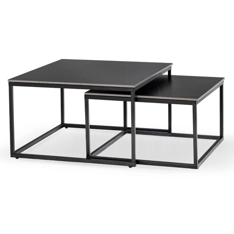 Stolik Mebel Elite TENOR Kawowy Kwadratowy Zestaw 2w1 Ława Glamour Czarny Marmur 1 szt