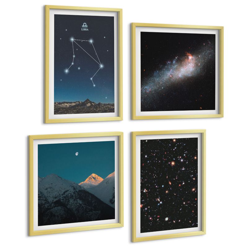 Czteroczęściowy Zestaw Obrazów ArtPrintCave (2x50x50+2x40x60cm) Złota rama Kosmos galaktyka Waga nocne niebo 1 kpl.