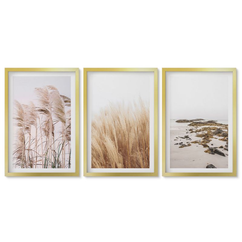Komplet obrazów złota rama Tulup 40x60 cm Pola pampas traw i plaża boho Obrazy do kuchni w ramie 1 kpl