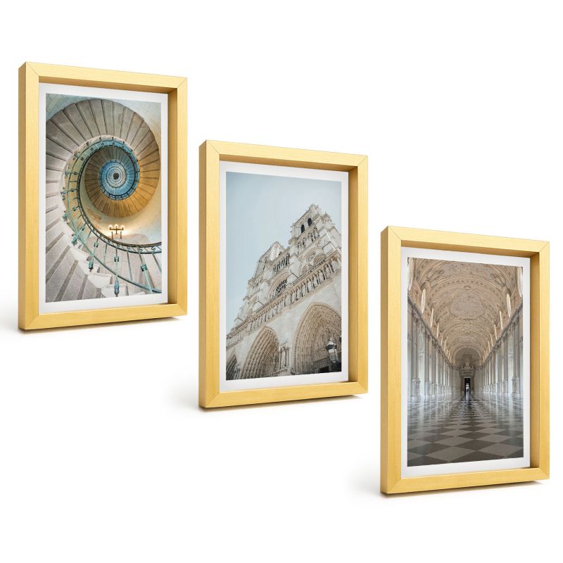 Komplet 3 Obrazów w Złotej Ramie ArtPrintCave 20x30 cm Grafika Ścienna Schody spiralne katedry fasada 1 kpl.