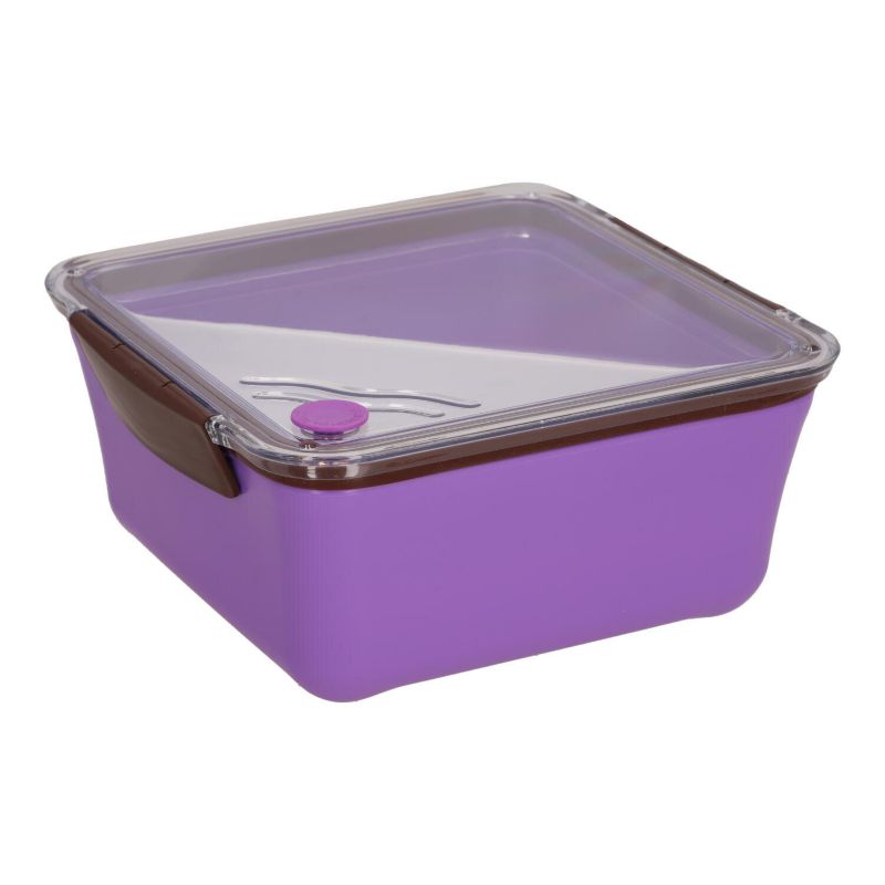 Lunchbox Divided INTESI 2,6 l fioletowy z przegródkami do szkoły i pracy z widelcem do mikrofalówki 1 szt.