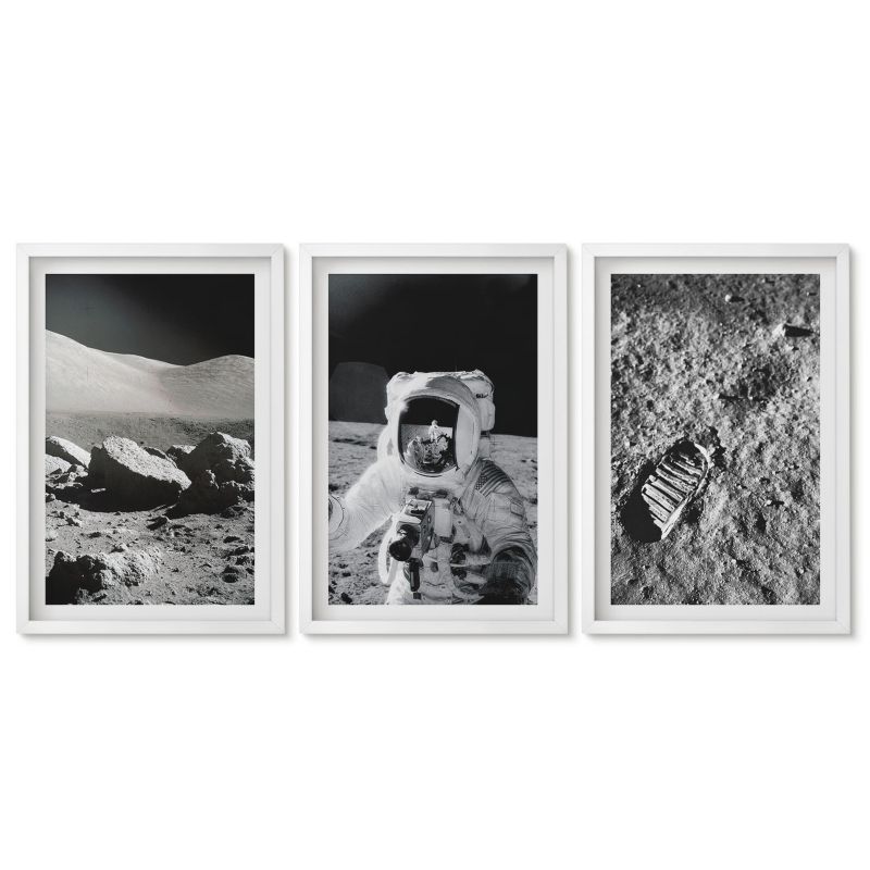 Zestaw 3 obrazów w białych ramach Tulup 40x60 cm NASA zdjęcia księżyc astronauta Obrazy do kuchni w ramie 1 kpl