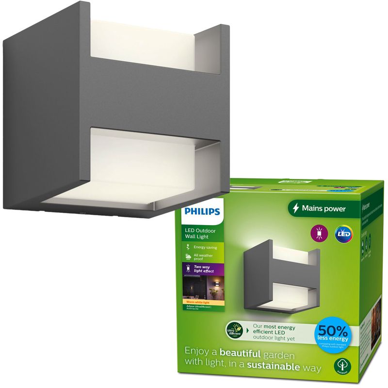 Kinkiet Ogrodowy Arbour Ultra Efficient Philips Lampa Zewnętrzna Elewacyjna LED 3.8W 800lm 2700K Antracyt 1 szt.