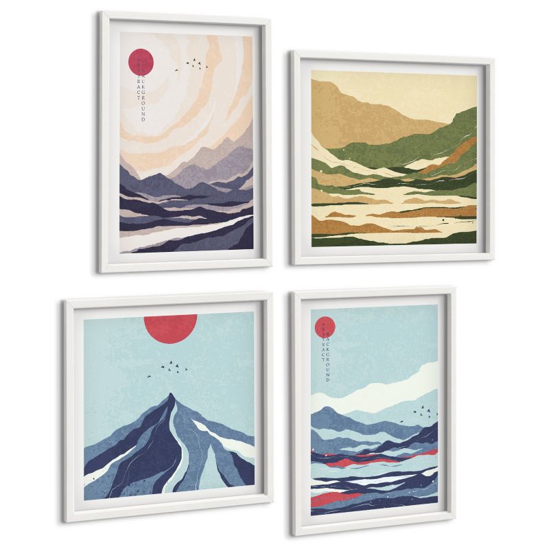 Zestaw 4 Obrazów ArtPrintCave (2x50x50+2x40x60cm) Biała rama Abstrakcyjne górskie pejzaże 1 kpl.