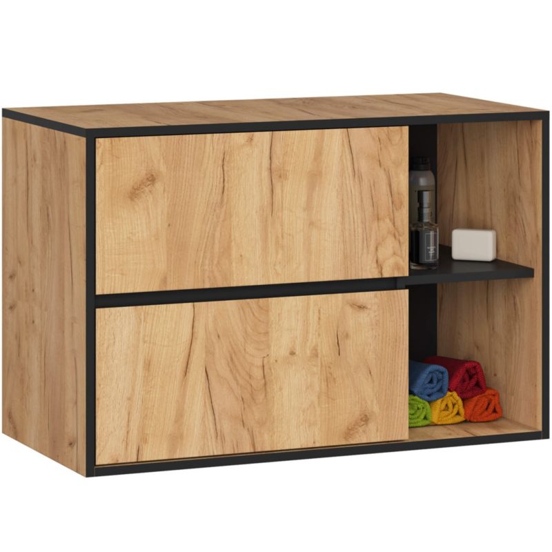 Szafka łazienkowa pod umywalkę AKORD VAMI Dąb Craft, Czarny 90 cm 2 szuflady 2 półki 90x60x45,5 cm 1 szt.