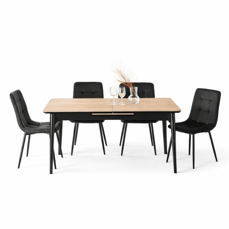 Zestaw Mebel Elite Stół SAMER 120-160 cm i 4 Krzesła PERU Czarne Welurowe 1 kpl