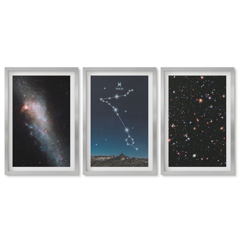 Zestaw 3 obrazów w srebrnej ramie Tulup 40x60 cm Kosmiczne pejzaże Ryb galaktyki Tryptyk 1 kpl