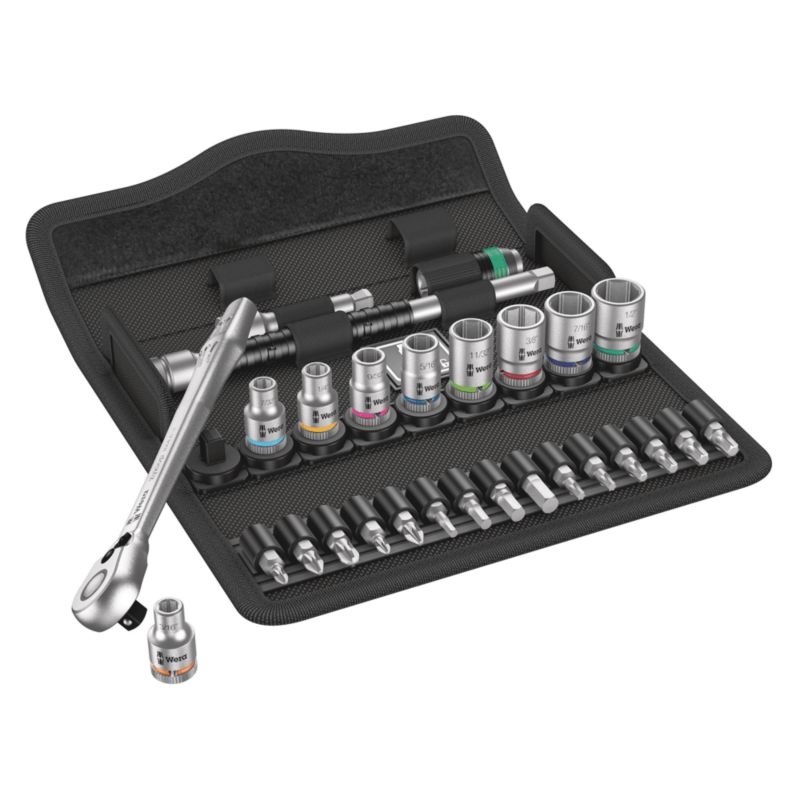 Grzechotka Wera Zyklop Metal 1/4" z przełącznikiem zmiany kierunku pracy w zestawie calowym, 28 części, 05004021001, 1szt.