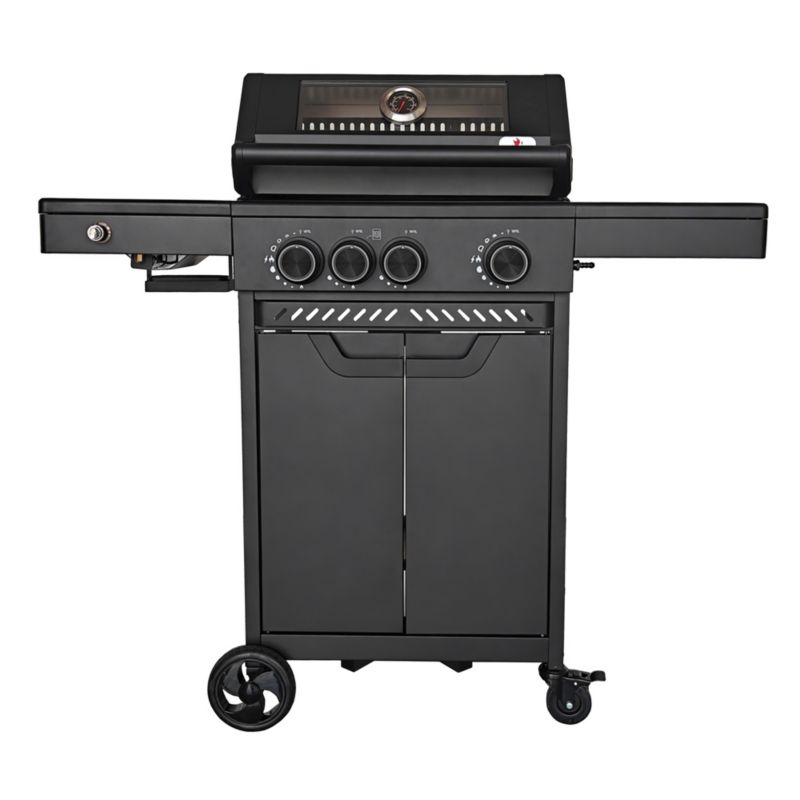 Duży grill gazowy 3+1 LED 4iQ Group 113,4x49,2x109,4 cm z pokrywą i żeliwnym rusztem 1szt.