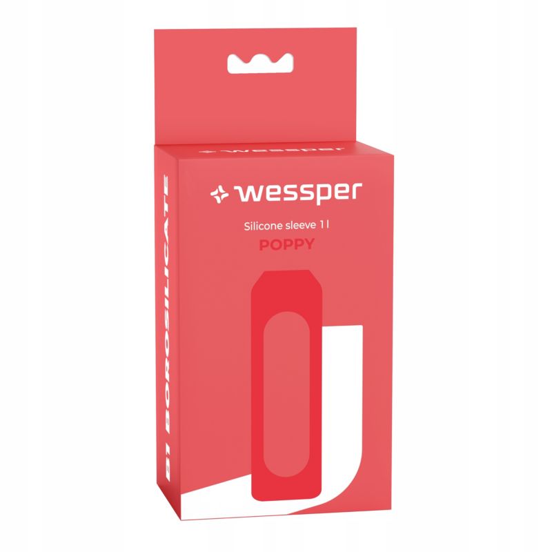 Etui silikonowe, Wessper, do butelki na wodę Wessper B1 BOROSILICATE 1L, ochronne, bez BPA, makowy, 1szt