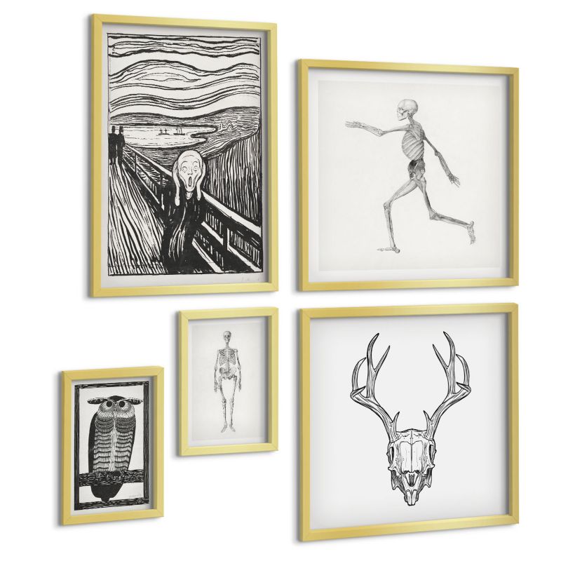 Zestaw 5 Obrazów ArtPrintCave (2x50x50+2x20x30+40x60cm) Złota rama Kuchenne roślinne akcesoria 1 kpl.