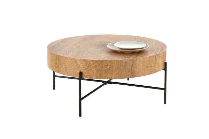 Stolik kawowy Woodsten INTESI stolik okrągły dębowy loftowy z metalową podstawą 80 cm do salonu 1 szt.