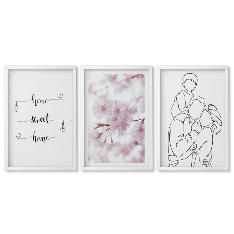 Komplet obrazów biała rama Tulup 40x60 cm Kwiaty rodzina minimalistycznie Obrazy do kuchni w ramie 1 kpl