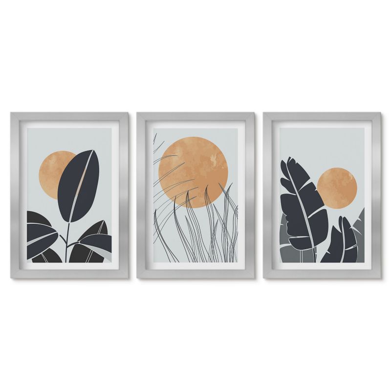 Zestaw 3 obrazów w srebrnych ramach Tulup 20x30 cm Roślinne wzory Małe obrazy do kuchni w ramie 1 kpl