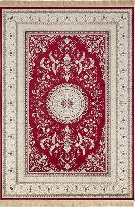 Dywan Nouristan 195x300 cm, z frędzlami, klasyczny czerwony, z wiskozy i bawełny do salonu, 1 szt.